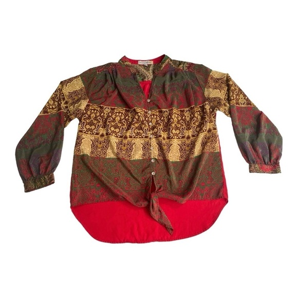 Figueroa & Flower Boho Blouse Top Red Gold Green Womens Size L - Picture 9 of 12